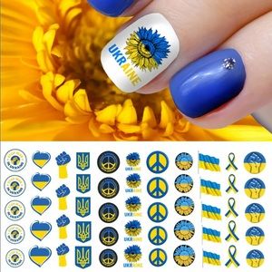 💌BO/GO$6 🇺🇦 Ukraine Flag Sunflower Peace Sign Nail Art Waterslide Decals